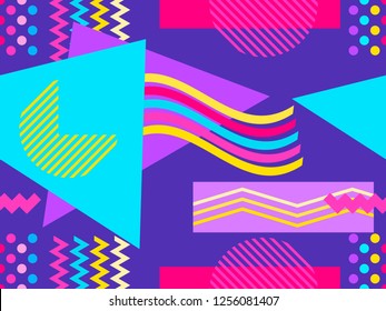 Memphis seamless pattern. Geometric elements memphis in the style of 80s and 90s. Vector illustration