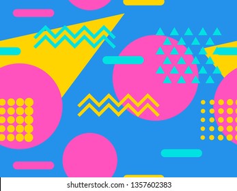 Memphis seamless pattern. Geometric elements memphis in the style of 80's. Vector illustration