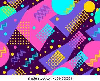 Memphis seamless pattern. Geometric elements memphis in the style of 80's. Vector illustration