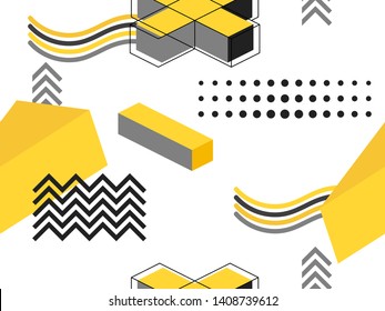Memphis seamless pattern. Geometric elements memphis in the style of 80's. Background for promotional materials, postcards, banner and wrapping paper. Vector illustration