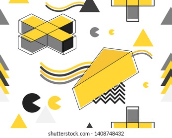 Memphis seamless pattern. Geometric elements memphis in the style of 80's. Background for promotional materials, postcards, banner and wrapping paper. Vector illustration