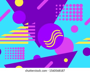 Memphis seamless pattern. Geometric elements memphis in the style of 80s. Vector illustration