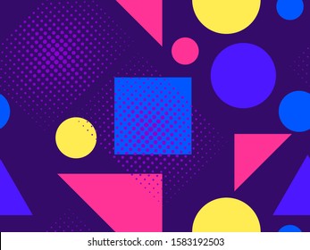 Memphis seamless pattern. Geometric elements memphis in the style of 80s. Pop art, dotted. Vector illustration