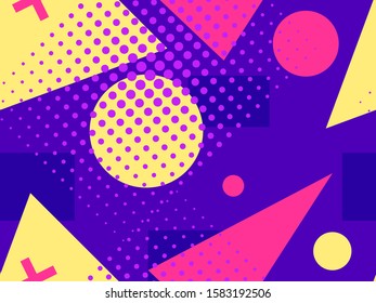 Memphis seamless pattern. Geometric elements memphis in the style of 80s. Pop art, dotted. Vector illustration