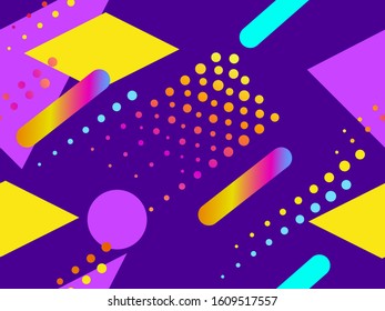 Memphis seamless pattern. Geometric elements memphis in the style of 80s with gradient shapes. Background for brochures, promotional material and wallpaper. Vector illustration