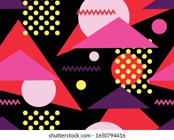 Memphis seamless pattern. Geometric elements memphis in the style of 80's. Vector illustration