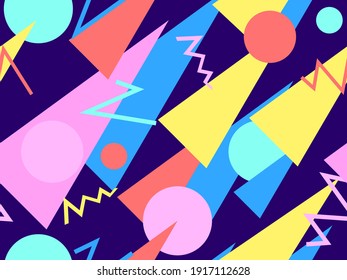 Memphis seamless pattern. Geometric elements memphis in the style of 80's. Trendy retro background for printing on paper, advertising materials and fabric. Vector illustration