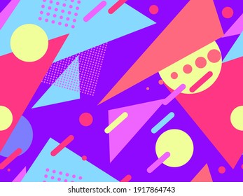 Memphis seamless pattern. Geometric elements memphis in the style of 80's. Trendy retro background for printing on paper, advertising materials and fabric. Vector illustration
