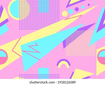 Memphis seamless pattern. Geometric elements memphis in the style of 80's. Trendy retro background for printing on paper, advertising materials and fabric. Vector illustration