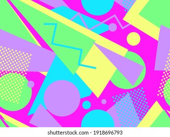 Memphis seamless pattern. Geometric elements memphis in the style of 80's. Trendy retro background for printing on paper, advertising materials and fabric. Vector illustration