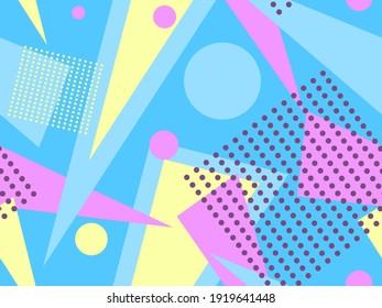 Memphis seamless pattern. Geometric elements memphis in the style of 80's. Trendy retro background for printing on paper, advertising materials and fabric. Vector illustration