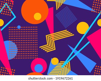 Memphis seamless pattern. Geometric elements memphis in the style of 80's. Trendy retro background for printing on paper, advertising materials and fabric. Vector illustration