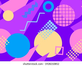Memphis seamless pattern. Geometric elements memphis in the style of 80's. Trendy retro background for printing on paper, advertising materials and fabric. Vector illustration