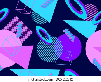 Memphis seamless pattern. Geometric elements memphis in the style of 80's. Trendy retro background for printing on paper, advertising materials and fabric. Vector illustration