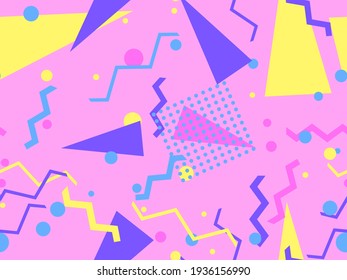 Memphis seamless pattern. Geometric elements memphis in the style of 80's. Trendy retro background for printing on paper, advertising materials and fabric. Vector illustration