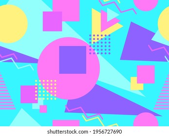 Memphis seamless pattern. Geometric elements memphis in the style of 80's. Trendy retro background for printing on paper, advertising materials and fabric. Vector illustration