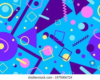 Memphis seamless pattern. Geometric elements memphis in the style of 80's. Trendy retro background for printing on paper, advertising materials and fabric. Vector illustration