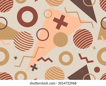 Memphis seamless pattern. Geometric elements memphis in the style of 80's. Trendy retro background for printing on paper, advertising materials and fabric. Vector illustration