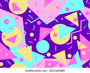 Memphis seamless pattern. Geometric elements memphis in the style of 80's. Trendy retro background for printing on paper, advertising materials and fabric. Vector illustration