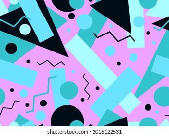 Memphis seamless pattern. Geometric elements memphis in the style of 80's. Trendy retro background for printing on paper, advertising materials and fabric. Vector illustration