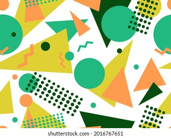 Memphis seamless pattern. Geometric elements memphis in the style of 80's. Trendy retro background for printing on paper, advertising materials and fabric. Vector illustration