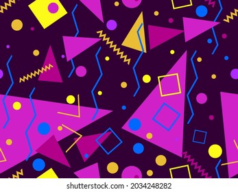 Memphis seamless pattern. Geometric elements memphis in the style of 80's. Trendy retro background for printing on paper, advertising materials and fabric. Vector illustration