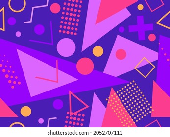 Memphis seamless pattern. Geometric elements memphis in the style of 80's. Trendy retro background for printing on paper, advertising materials and fabric. Vector illustration