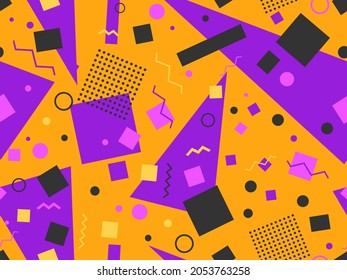 Memphis seamless pattern. Geometric elements memphis in the style of 80's. Trendy retro background for printing on paper, advertising materials and fabric. Vector illustration