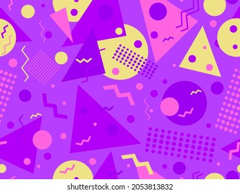 Memphis seamless pattern. Geometric elements memphis in the style of 80's. Trendy retro background for printing on paper, advertising materials and fabric. Vector illustration