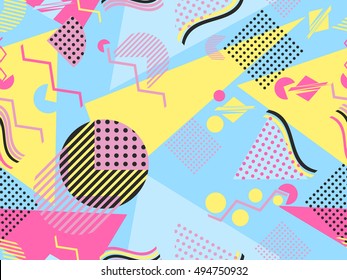 Memphis seamless pattern. Geometric elements memphis in the style of 80's. Vector illustration.