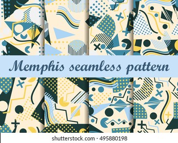 Memphis seamless pattern. Geometric elements memphis in the style of 80's. Vector illustration.