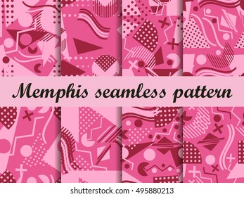 Memphis seamless pattern. Geometric elements memphis in the style of 80's. Vector illustration.