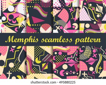 Memphis seamless pattern. Geometric elements memphis in the style of 80's. Vector illustration.