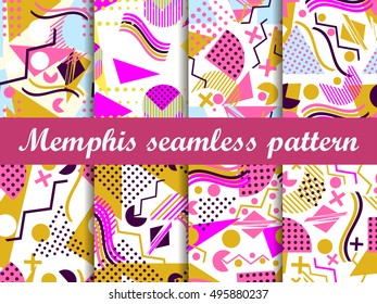 Memphis seamless pattern. Geometric elements memphis in the style of 80's. Vector illustration.