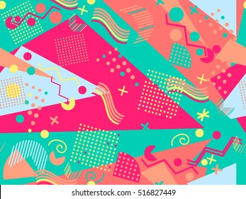 Memphis seamless pattern. Geometric elements memphis in the style of 80's. Vector illustration.