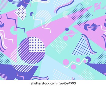 Memphis seamless pattern. Geometric elements memphis in the style of 80's. Vector illustration