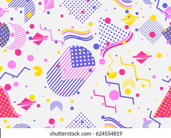 Memphis seamless pattern. Geometric elements memphis in the style of 80's. Vector illustration.