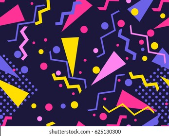 Memphis seamless pattern. Geometric elements memphis in the style of 80's. Vector illustration.