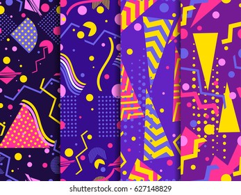 Memphis seamless pattern. Geometric elements memphis in the style of 80's. Set of vector backgrounds