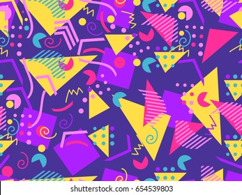 Memphis seamless pattern. Geometric elements memphis in the style of 80's. Vector illustration