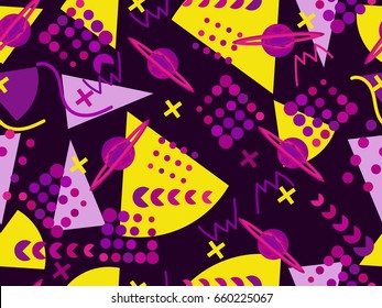 Memphis seamless pattern. Geometric elements memphis in the style of 80's. Vector illustration