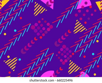 Memphis seamless pattern. Geometric elements memphis in the style of 80's. Vector illustration