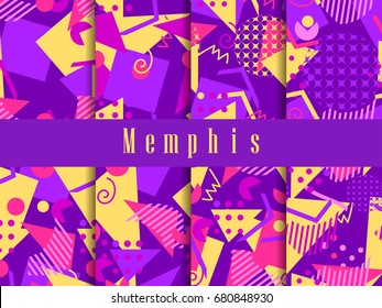 Memphis seamless pattern. Geometric elements memphis in the style of 80's. Vector illustration