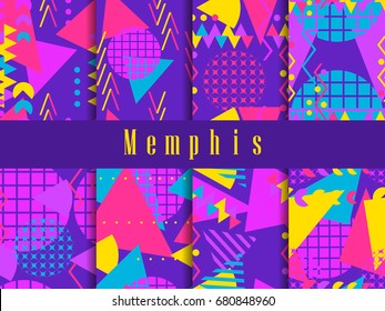 Memphis seamless pattern. Geometric elements memphis in the style of 80's. Vector illustration
