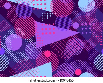 Memphis seamless pattern. Geometric elements memphis in the style of 80's. Vector illustration