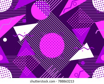 Memphis seamless pattern. Geometric elements memphis in the style of 80's. Bauhaus retro. Vector illustration.
