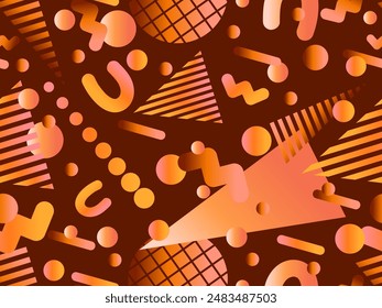 Memphis seamless pattern with geometric gradient shapes. Colorful geometric pattern in 80s style. Triangle, circle and zigzag. Design for banners, promotional products and posters. Vector illustration