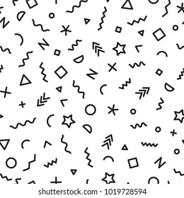 Memphis seamless pattern with geometric shapes. Trendy background for invitation card, poster or fabric cover. Vector illustration