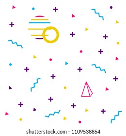 Memphis seamless pattern of geometric shapes for tissue and postcards. Hipster poster, juicy, bright color background.