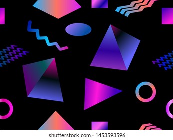 Memphis seamless pattern. Geometric shapes in the style of 80s, isometric. Background for print. Vector illustration